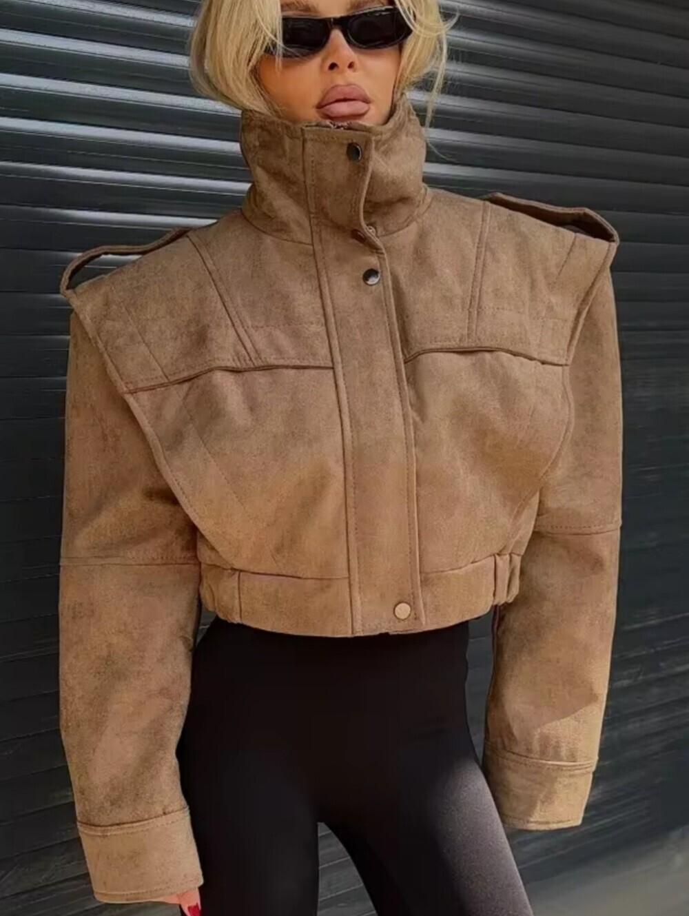 Brown Cropped High-Collar Jacket